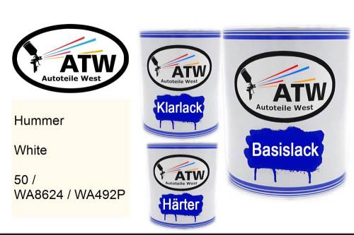 Hummer, White, 50 / WA8624 / WA492P: 1L Lackdose + 1L Klarlack + 500ml Härter - Set, von ATW Autoteile West.